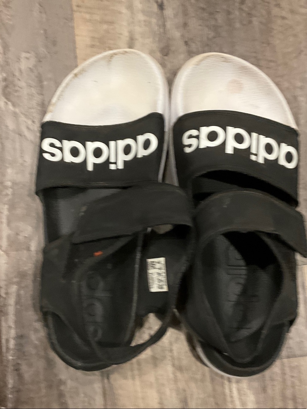 adidas Black and White Kids Slide Sandals with Strap